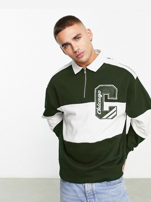 Jump Cuts Full Sleeve Printed, Color Block Men Sweatshirt