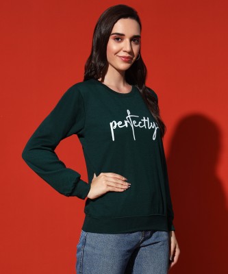 CANBLAR Printed Round Neck Casual Women Dark Green Sweater