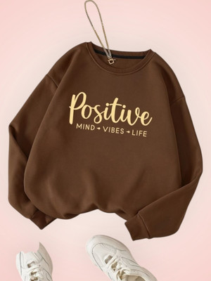 Draxstarfashion Printed Round Neck Casual Women Brown Sweater