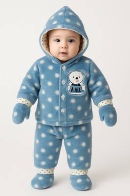 Luckycollection Baby Boys & Baby Girls Casual Sweater Pant, Bootie, Mitten(Sky blue)