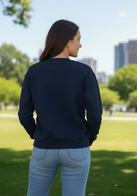 HouseOfCommon Printed Round Neck Casual Women Dark Blue Sweater