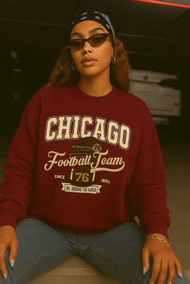 HouseOfCommon Printed Round Neck Casual Women Maroon Sweater