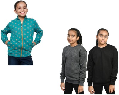 KAVYA Full Sleeve Solid, Printed Girls Sweatshirt