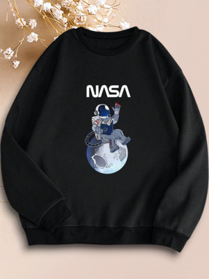 Draxstarfashion Printed Round Neck Casual Women Black Sweater