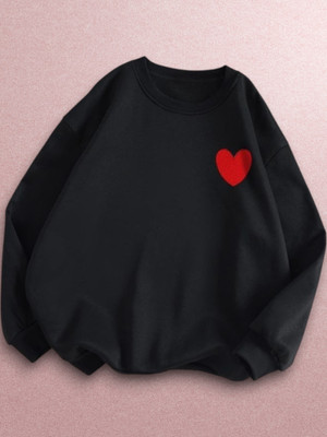 Draxstarfashion Printed Round Neck Casual Women Black Sweater