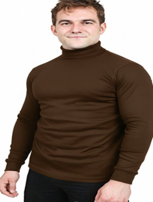 YCLUB Self Design High Neck Casual Men Brown Sweater
