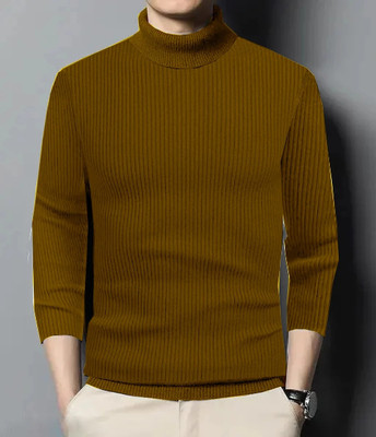 FREAKS Striped High Neck Casual Men Brown Sweater