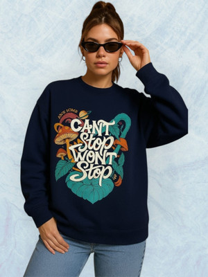 HouseOfCommon Printed Round Neck Casual Women Black Sweater