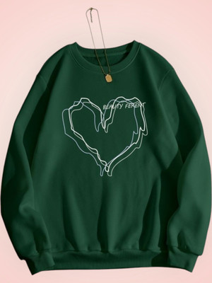 Draxstarfashion Printed Round Neck Casual Women Green Sweater