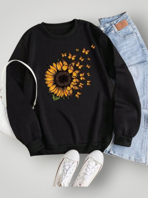 NEMOENTERPRISE Printed Round Neck Casual Women Black Sweater