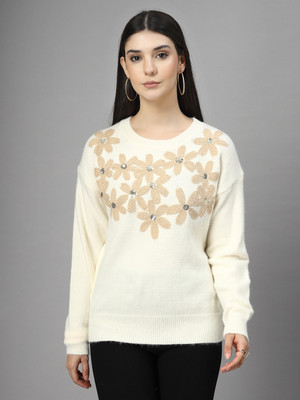 Mafadeny Casual Embroidered, Floral Print Women White Top