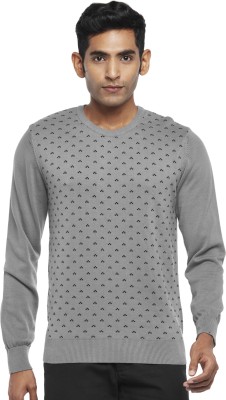 Byford by Pantaloons Printed Round Neck Casual Men Grey Sweater