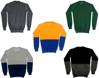 IndiWeaves Full Sleeve Solid, Color Block Boys Sweatshirt