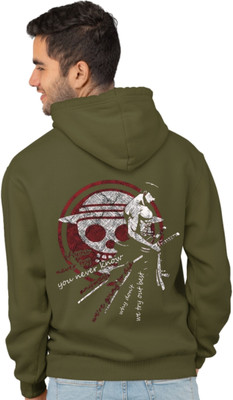Joy nd Happinness Printed, Graphic Print Hooded Neck Casual Men Dark Green Sweater