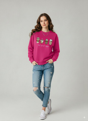Stylezone Printed Round Neck Casual Women Pink Sweater