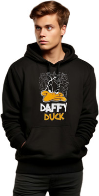 Joy nd Happinness Printed Hooded Neck Casual Men Black Sweater