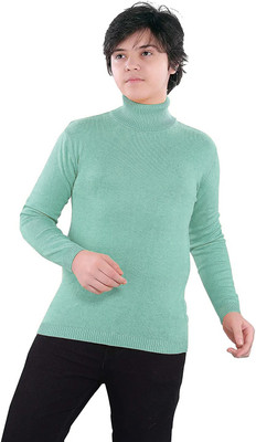 Clothify Solid High Neck Casual Boys Light Blue Sweater