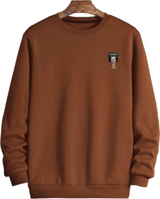 FASHLOOK Solid Round Neck Casual Men Brown Sweater