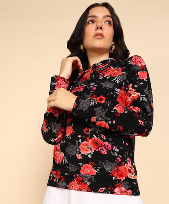 METRONAUT Women Printed Pocket Sweatshirt Full Sleeve Self Design Women Sweatshirt