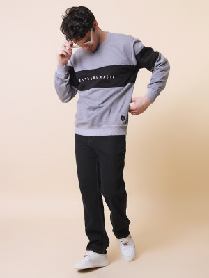 HELL BOUND Colorblock Round Neck Casual Men Grey Sweater