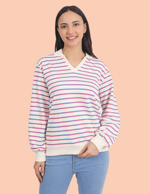 Veins Fashion Full Sleeve Striped Women Sweatshirt