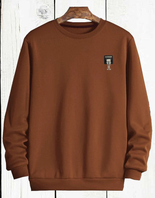 FASHLOOK Solid Men Round Neck Brown T-Shirt