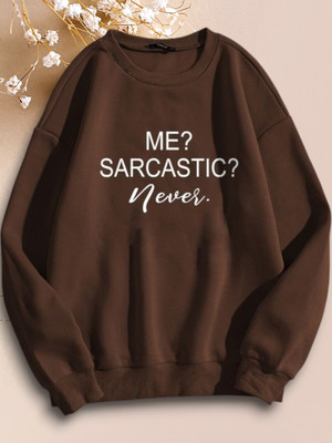 Draxstarfashion Printed Round Neck Casual Women Brown Sweater