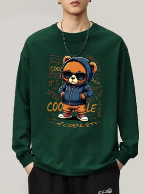 KEESOR Graphic Print Men Round Neck Dark Green T-Shirt