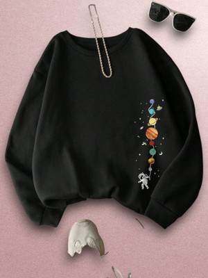 NEMOENTERPRISE Printed Round Neck Casual Women Black Sweater