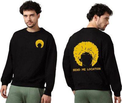 Joy nd Happinness Printed Hooded Neck Casual Men Black Sweater
