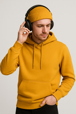 NV COLLECTION Solid Hooded Neck Casual Men Yellow Sweater