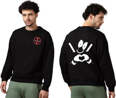 Joy nd Happinness Printed Round Neck Casual Men Black Sweater