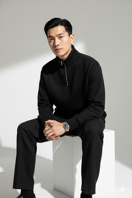 Crossbone Full Sleeve Solid Men Sweatshirt