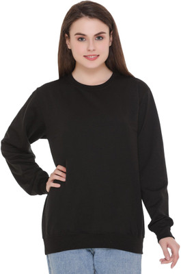 SHAUN Self Design Round Neck Lounge Wear Women Black Sweater