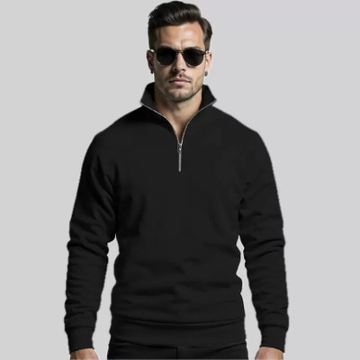 vownz Solid High Neck Casual Men Black Sweater