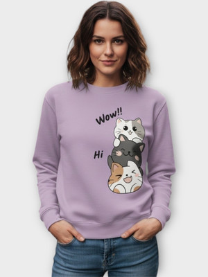 Stylezone Printed Round Neck Casual Women Purple Sweater