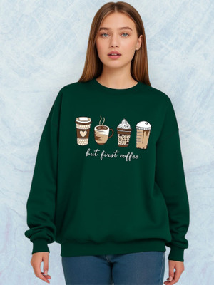 Elite Printed Round Neck Casual Women Dark Green Sweater