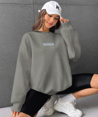 QUIN FLETCHER Printed Round Neck Casual Women Grey Sweater
