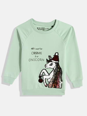 HERE&NOW Full Sleeve Self Design Girls Sweatshirt