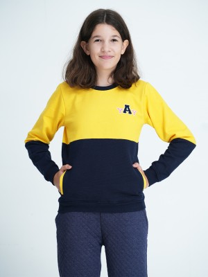 Mackly Full Sleeve Color Block Girls Sweatshirt