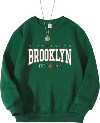 Draxstarfashion Printed Round Neck Casual Women Green Sweater
