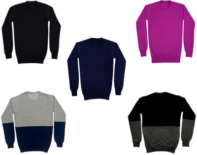 KAVYA Full Sleeve Solid, Color Block Boys Sweatshirt