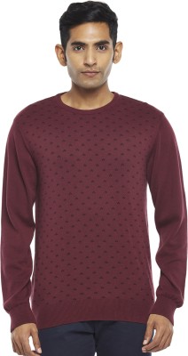 Byford by Pantaloons Self Design Round Neck Casual Men Maroon Sweater