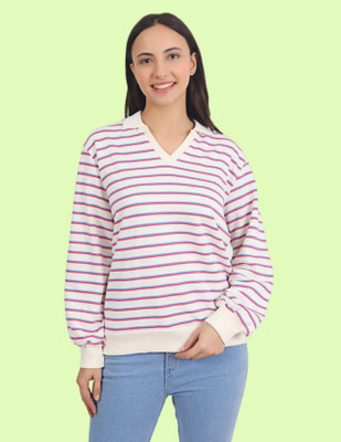 Veins Fashion Full Sleeve Striped Women Sweatshirt