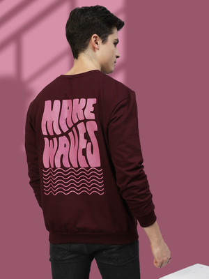 METRONAUT Metronaut Men Wine Back Printed Oversize Fleece Sweatshirt Full Sleeve Color Block Men Sweatshirt