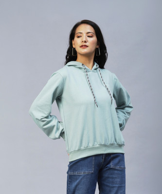 METRONAUT Metronaut Women Jade Green Oversized Fleece Hooded Sweatshirt Full Sleeve Printed Women Sweatshirt