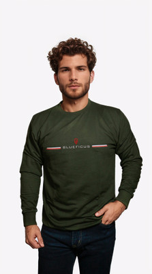 BlueFicus Printed, Typography Men Round Neck Green T-Shirt