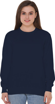 SHAUN Solid Round Neck Lounge Wear Women Dark Blue Sweater