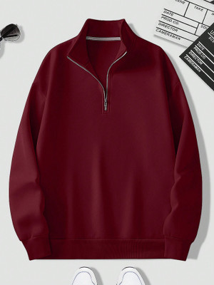 vownz Solid High Neck Casual Men Maroon Sweater