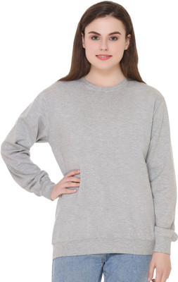 SHAUN Solid Round Neck Lounge Wear Women Grey Sweater